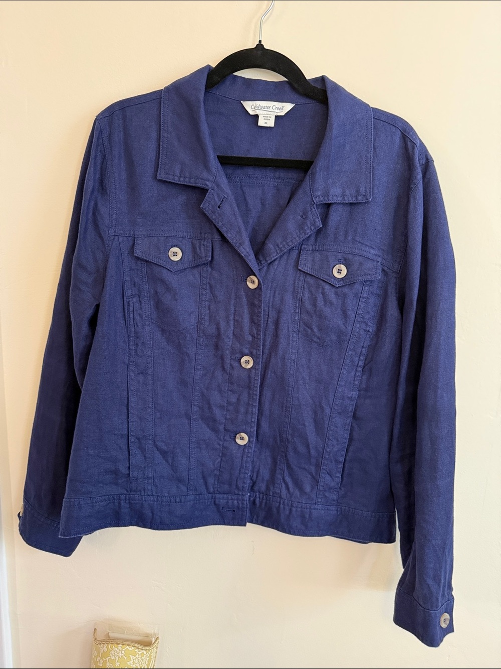 Coldwater Creek Women's LINEN Deep Blue Button-Front Jean Jacket